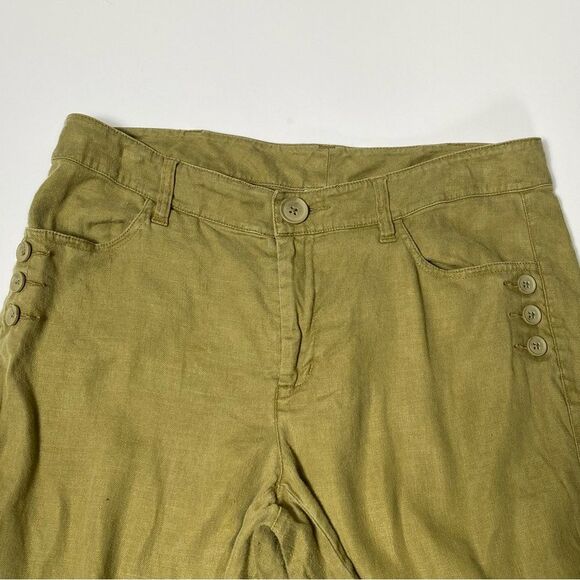 Cabi Charlie Linen / Lyocell Blend Olive Green Wide Leg Trouser Pants Women's 8 - Picture 8 of 14